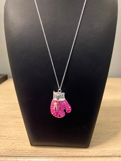 Breast Cancer Awareness Fight Bling Pink Boxing Glove Necklace - Necklaces