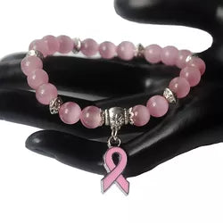 Breast Cancer Awareness Natural Tiger Eye Stone Bracelet Pink - Breast Cancer Bracelet