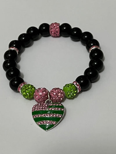 Alpha Kappa Alpha AKA Bling Heart of America Bracelet Black