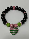 Alpha Kappa Alpha AKA Bling Heart of America Bracelet Black