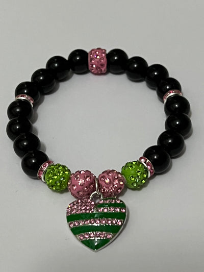 Alpha Kappa Alpha AKA Bling Heart of America Bracelet Black