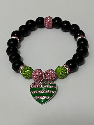 Alpha Kappa Alpha AKA Bling Heart of America Bracelet Black