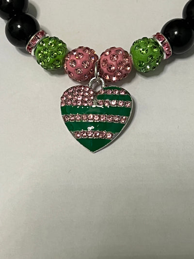 Alpha Kappa Alpha AKA Bling Heart of America Bracelet Black