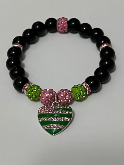 Alpha Kappa Alpha AKA Bling Heart of America Bracelet Black