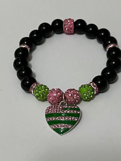 Alpha Kappa Alpha AKA Bling Heart of America Bracelet Black