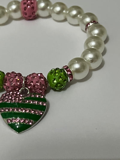 Alpha Kappa Alpha AKA Bling Heart of America Bracelet Pearl