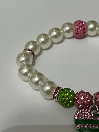 Alpha Kappa Alpha AKA Bling Heart of America Bracelet Pearl