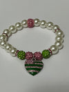 Alpha Kappa Alpha AKA Bling Heart of America Bracelet Pearl