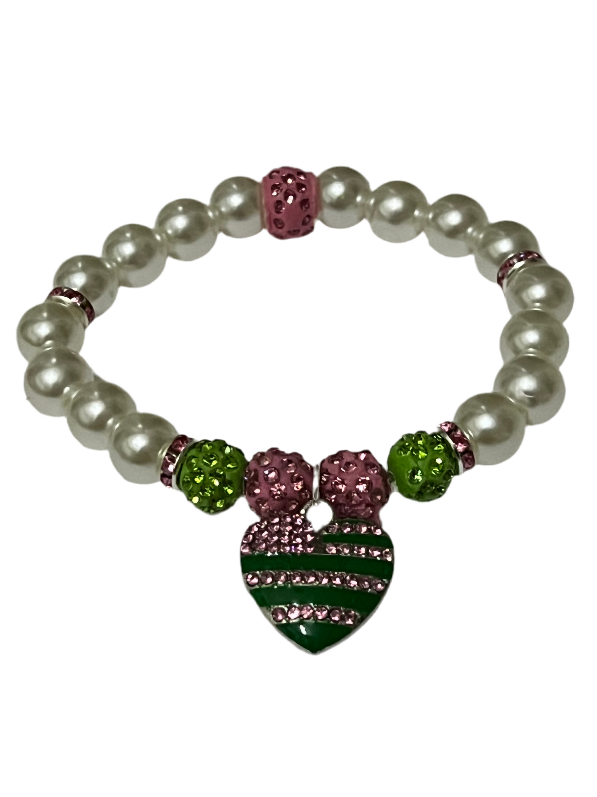 Alpha Kappa Alpha AKA Bling Heart of America Pearl Bracelet